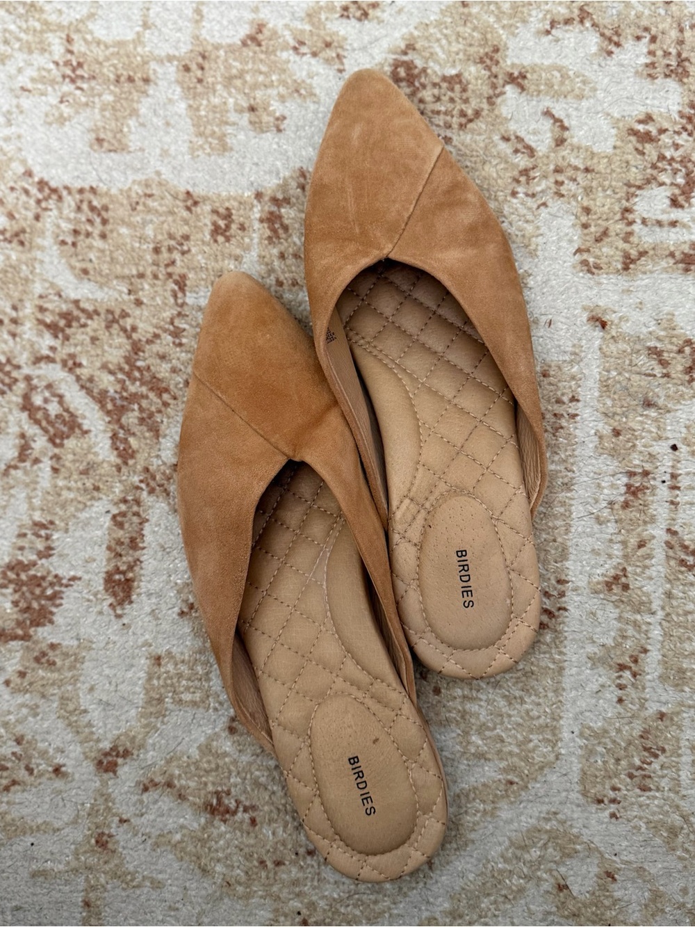 Birdies Suede Golden Tan Swan Pointed Mules Women’s Size 7.5